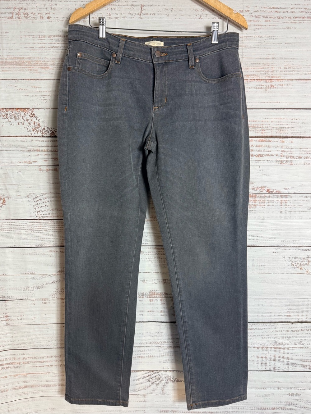 Eileen Fisher Straight-Leg Jeans in Slate Gray Organic Cotton Size 8